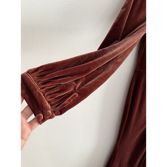 Revelry Aurora Rust Velvet Dress Women Size 8 One Shoulder Slit Bridesmaid -Flaw - Picture 9 of 15